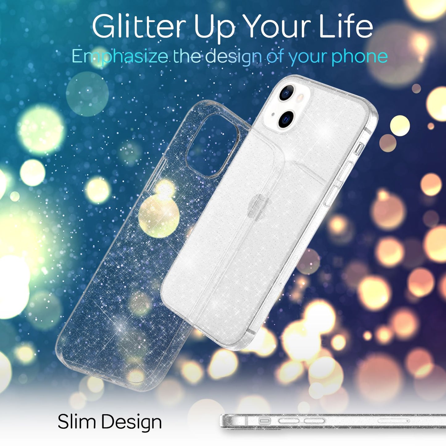 NALIA Glitzerhülle für iPhone 13 – Funkelndes Silikon Case – DAZZLIN (Transparent & Stoßfest) – Marke aus Berlin