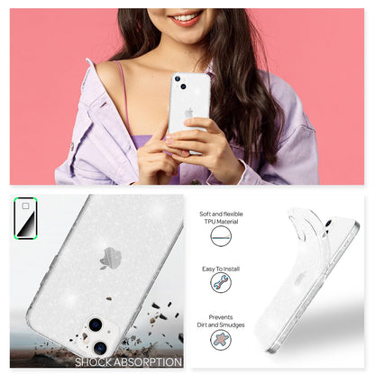 NALIA Glitzerhülle für iPhone 13 – Funkelndes Silikon Case – DAZZLIN (Transparent & Stoßfest) – Marke aus Berlin