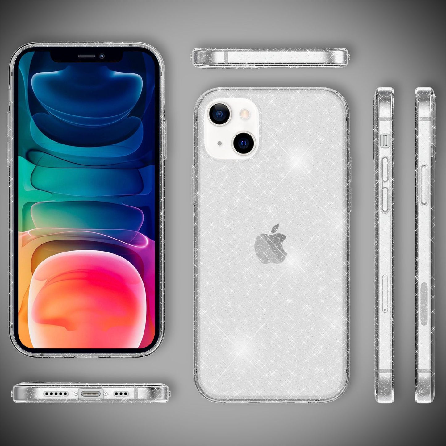 NALIA Glitzerhülle für iPhone 13 – Funkelndes Silikon Case – DAZZLIN (Transparent & Stoßfest) – Marke aus Berlin