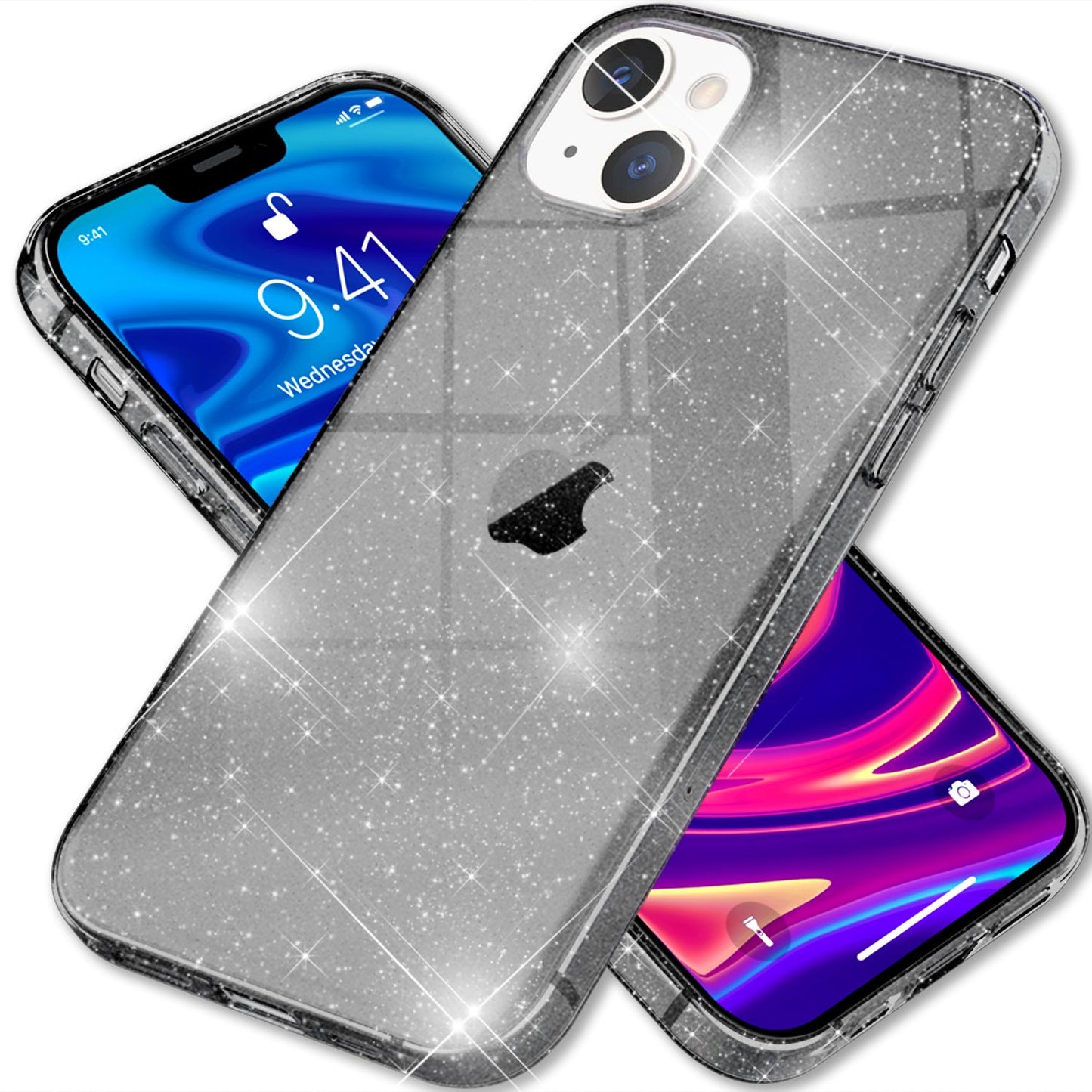 NALIA Glitzerhülle für iPhone 13 – Funkelndes Silikon Case – DAZZLIN (Transparent & Stoßfest) – Marke aus Berlin
