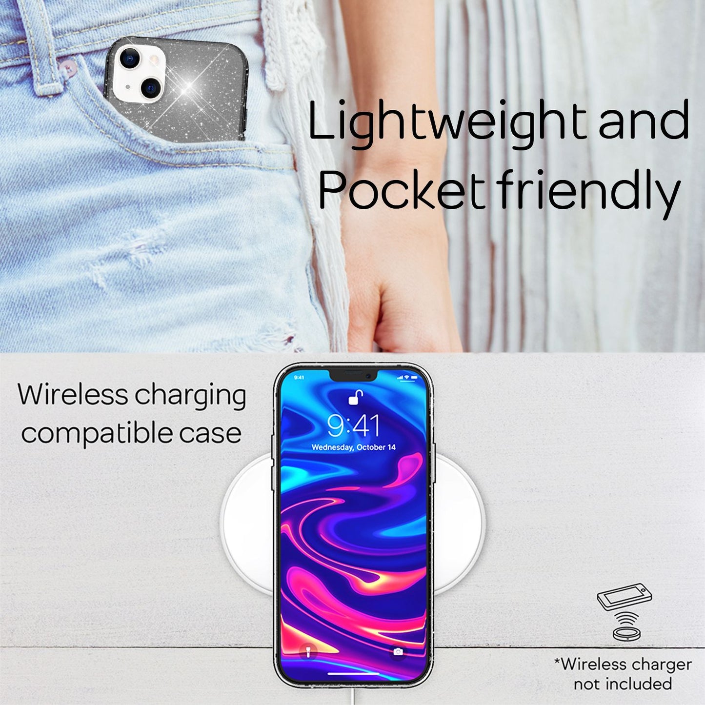 NALIA Glitzerhülle für iPhone 13 – Funkelndes Silikon Case – DAZZLIN (Transparent & Stoßfest) – Marke aus Berlin