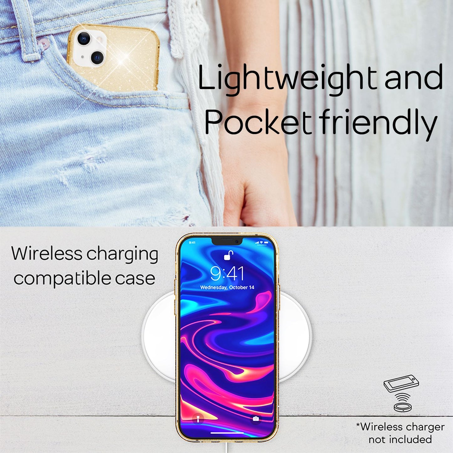 NALIA Glitzerhülle für iPhone 13 – Funkelndes Silikon Case – DAZZLIN (Transparent & Stoßfest) – Marke aus Berlin