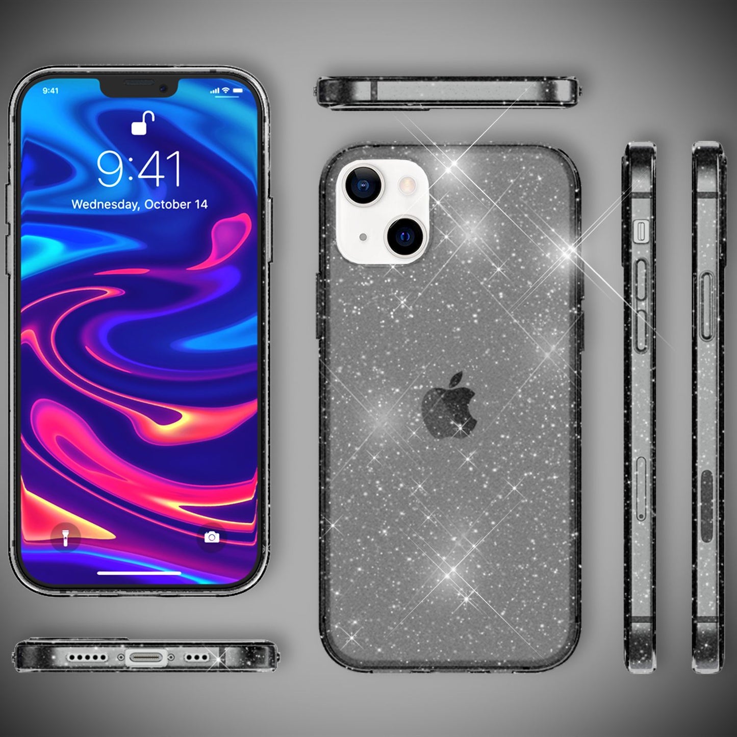NALIA Glitzerhülle für iPhone 13 – Funkelndes Silikon Case – DAZZLIN (Transparent & Stoßfest) – Marke aus Berlin