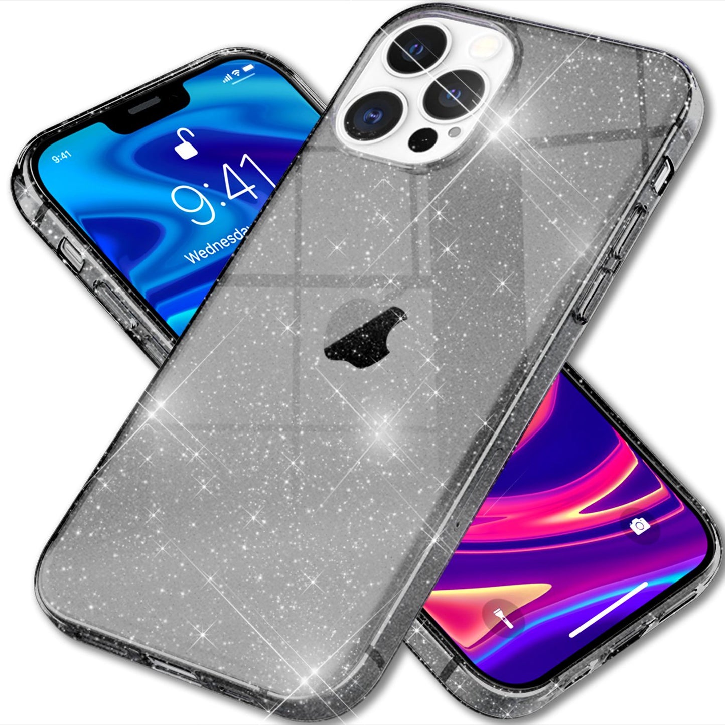 NALIA Glitzerhülle für iPhone 13 Pro Max – Funkelndes Silikon Case – DAZZLIN (Transparent & Stoßfest) – Marke aus Berlin