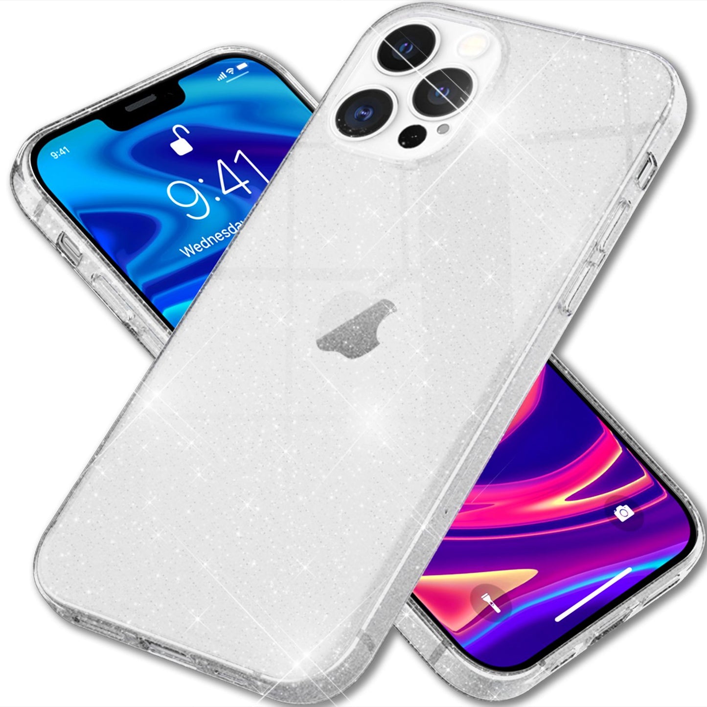 NALIA Glitzerhülle für iPhone 13 Pro Max – Funkelndes Silikon Case – DAZZLIN (Transparent & Stoßfest) – Marke aus Berlin