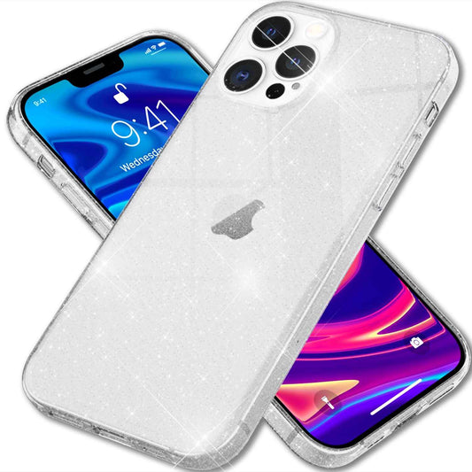 NALIA Glitzerhülle für iPhone 13 Pro Max – Funkelndes Silikon Case – DAZZLIN (Transparent & Stoßfest) – Marke aus Berlin