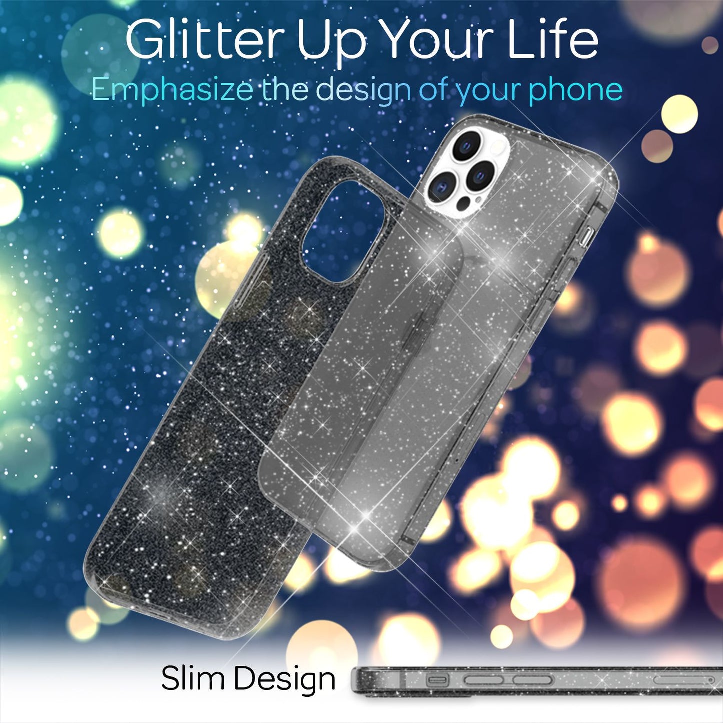 NALIA Glitzerhülle für iPhone 13 Pro Max – Funkelndes Silikon Case – DAZZLIN (Transparent & Stoßfest) – Marke aus Berlin