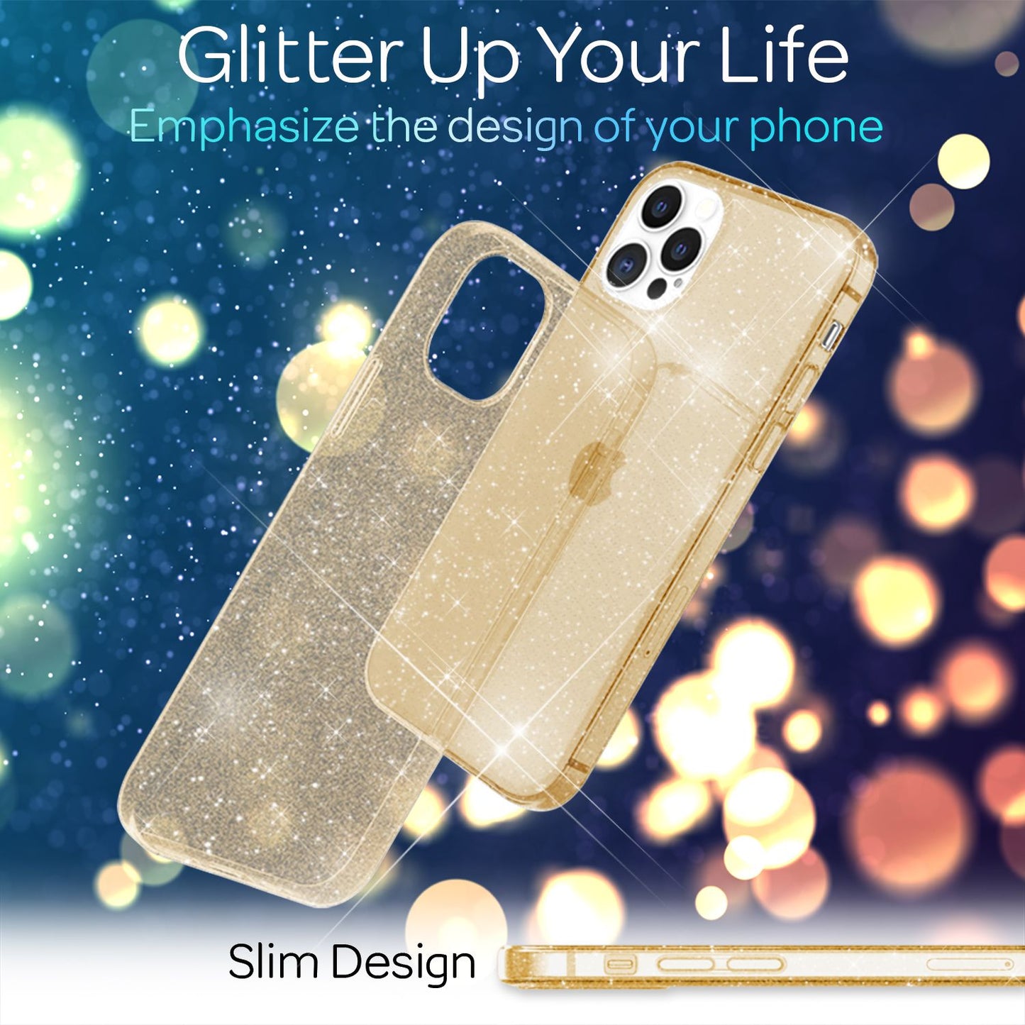 NALIA Glitzerhülle für iPhone 13 Pro Max – Funkelndes Silikon Case – DAZZLIN (Transparent & Stoßfest) – Marke aus Berlin