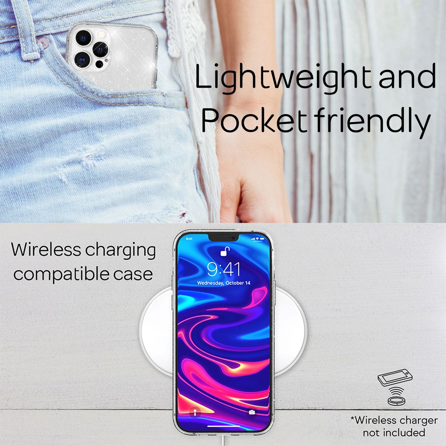 NALIA Glitzerhülle für iPhone 13 Pro Max – Funkelndes Silikon Case – DAZZLIN (Transparent & Stoßfest) – Marke aus Berlin