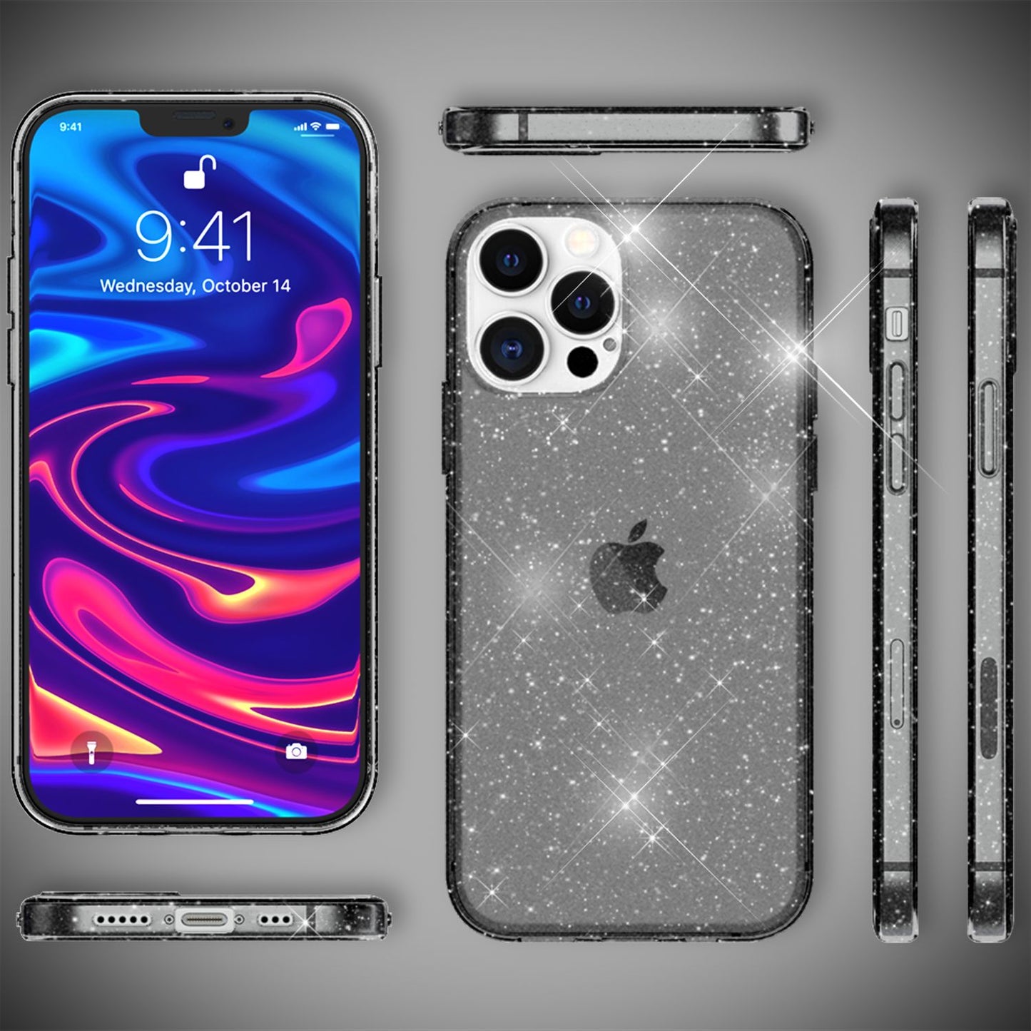 NALIA Glitzerhülle für iPhone 13 Pro Max – Funkelndes Silikon Case – DAZZLIN (Transparent & Stoßfest) – Marke aus Berlin
