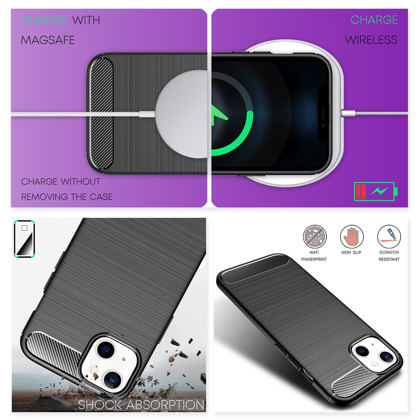 NALIA Silikonhülle für iPhone 13 Mini – Rutschfest & Matt – VORTEX (Gebürstete Optik & Carbon Design) – Marke aus Berlin