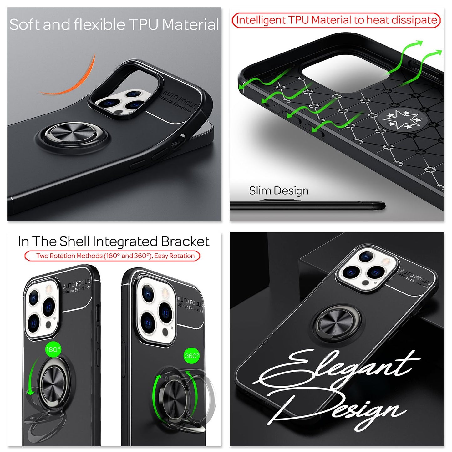 NALIA Ringhülle für iPhone 13 Pro – Ring-Ständer 360° & für Magnet-Halter – GRIP360 (Mattiertes Silikon Case) – Marke aus Berlin