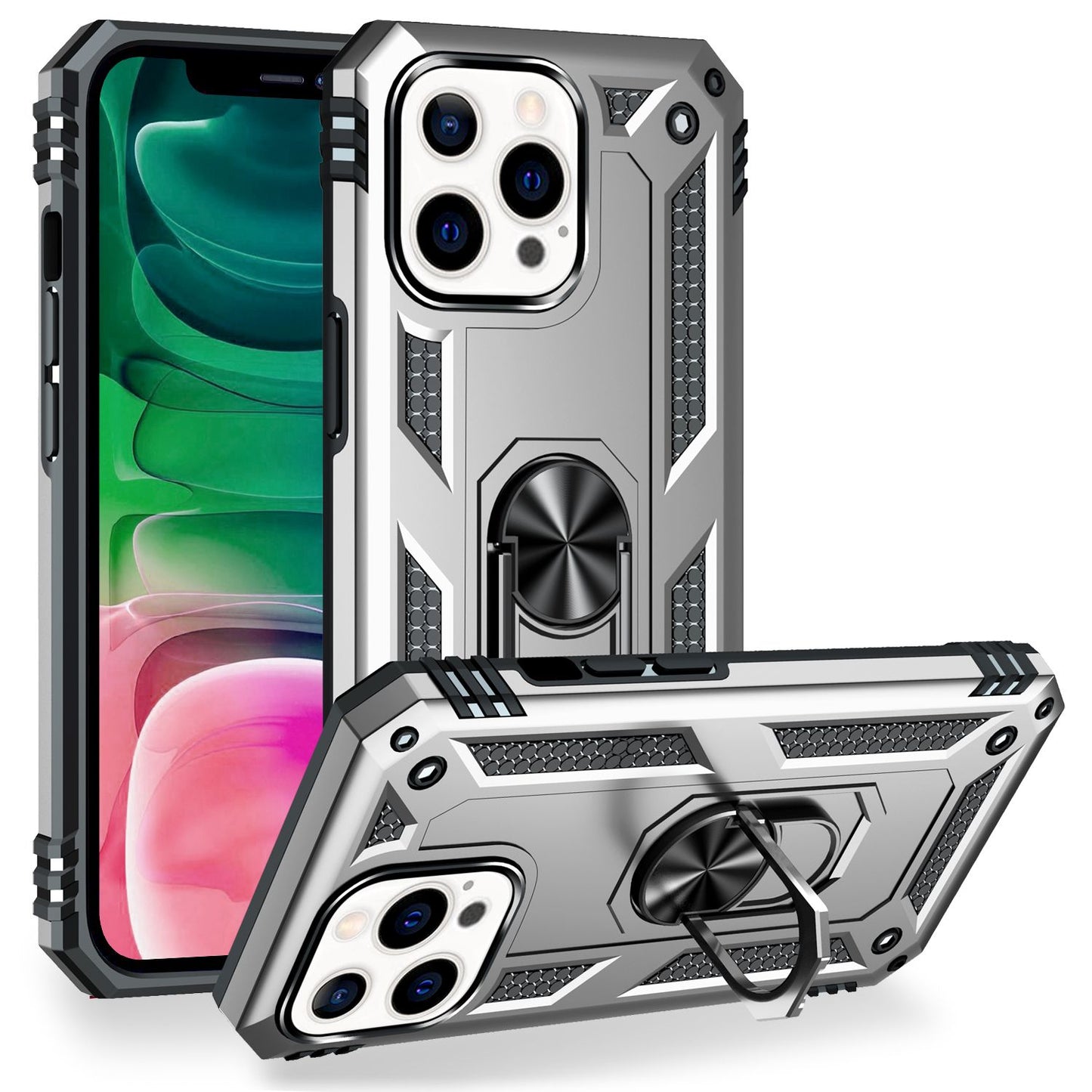 NALIA Panzerhülle für iPhone 13 Pro – Ring-Ständer 360° & Magnet-Halterung Kompatibel – RINGDEFEND (Stoßfestes Outdoor Case) – Marke aus Berlin