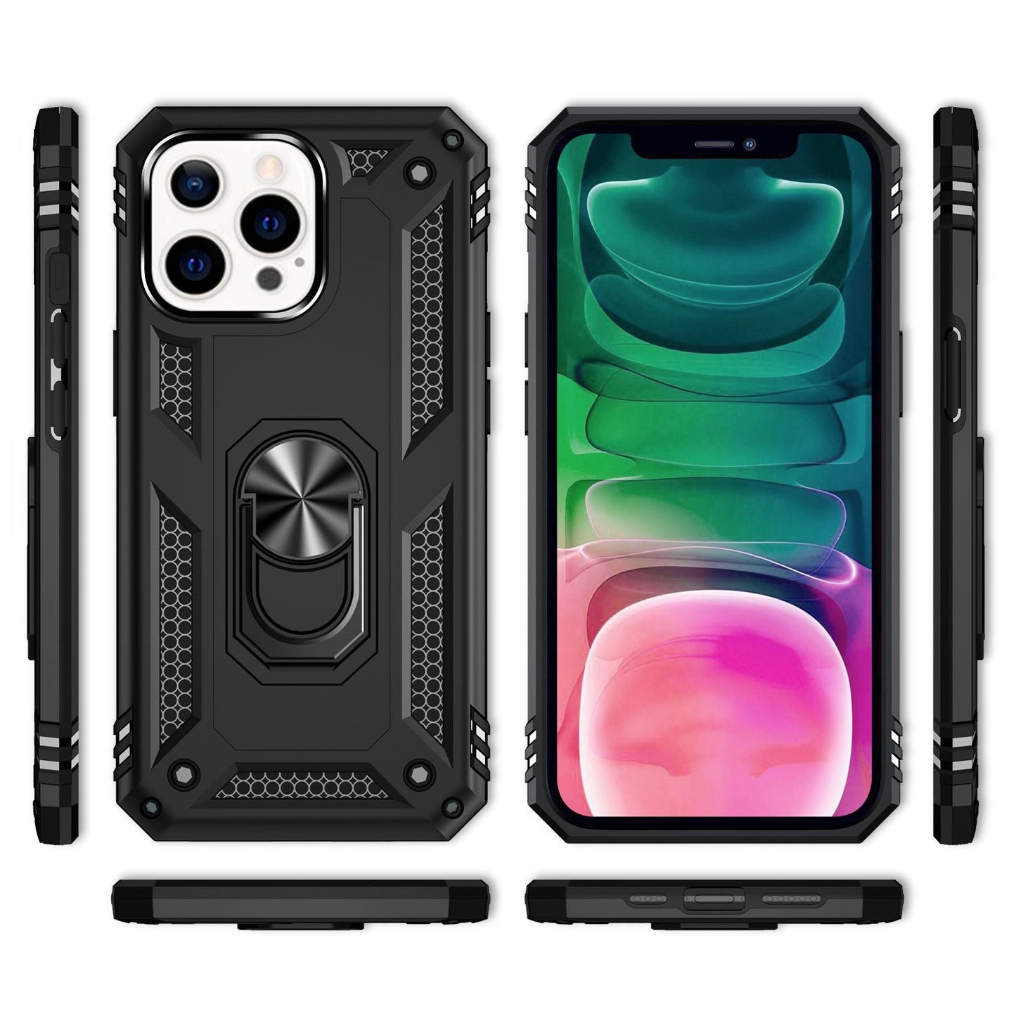 NALIA Panzerhülle für iPhone 13 Pro – Ring-Ständer 360° & Magnet-Halterung Kompatibel – RINGDEFEND (Stoßfestes Outdoor Case) – Marke aus Berlin