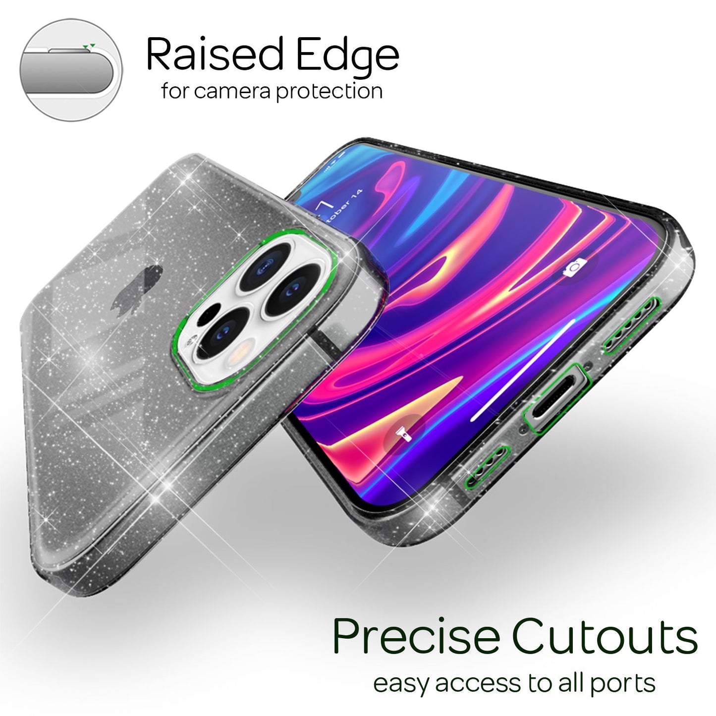 NALIA Glitzerhülle für iPhone 13 Pro – Funkelndes Silikon Case – DAZZLIN (Transparent & Stoßfest) – Marke aus Berlin