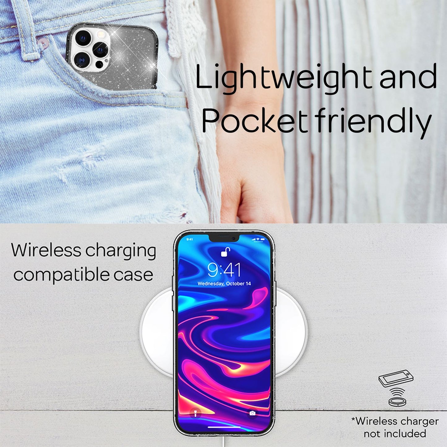 NALIA Glitzerhülle für iPhone 13 Pro – Funkelndes Silikon Case – DAZZLIN (Transparent & Stoßfest) – Marke aus Berlin