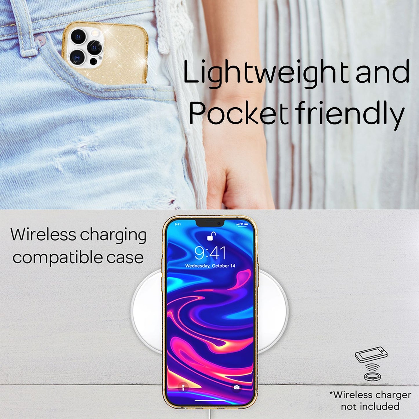 NALIA Glitzerhülle für iPhone 13 Pro – Funkelndes Silikon Case – DAZZLIN (Transparent & Stoßfest) – Marke aus Berlin