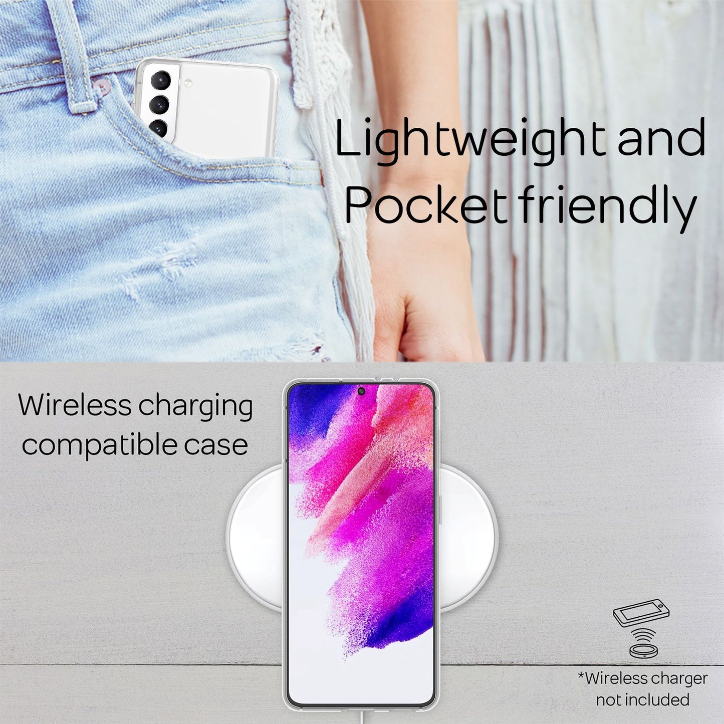 NALIA Transparente Silikonhülle für Samsung Galaxy S21 FE – Anti-Gelb & Rutschfest – GLAZE (Handyhülle Kristallklar, Schlank & Stoßfest) – Marke aus Berlin