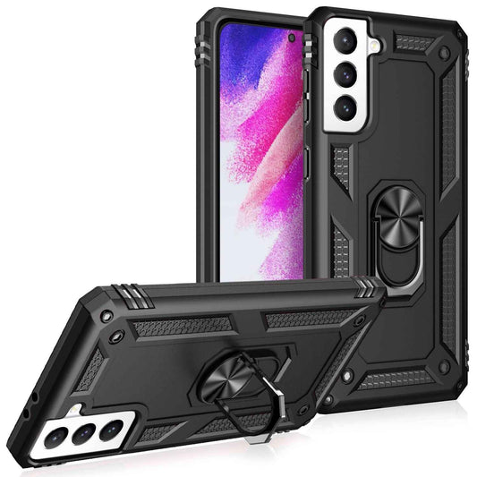 NALIA Panzerhülle für Samsung Galaxy S21 FE – Ring-Ständer 360° & Magnet-Halterung Kompatibel – RINGDEFEND (Stoßfestes Outdoor Case) – Marke aus Berlin