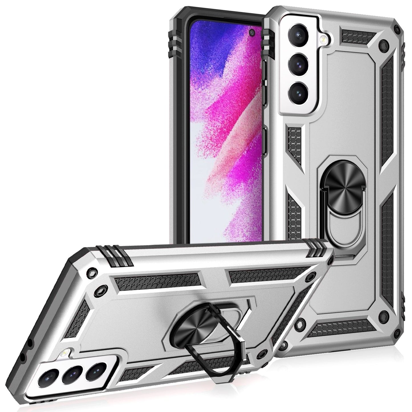 NALIA Panzerhülle für Samsung Galaxy S21 FE – Ring-Ständer 360° & Magnet-Halterung Kompatibel – RINGDEFEND (Stoßfestes Outdoor Case) – Marke aus Berlin
