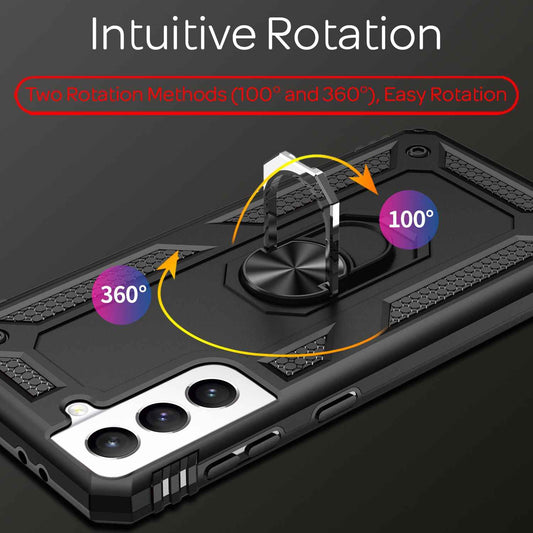 NALIA Panzerhülle für Samsung Galaxy S21 FE – Ring-Ständer 360° & Magnet-Halterung Kompatibel – RINGDEFEND (Stoßfestes Outdoor Case) – Marke aus Berlin