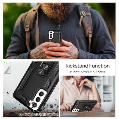 NALIA Panzerhülle für Samsung Galaxy S21 FE – Ring-Ständer 360° & Magnet-Halterung Kompatibel – RINGDEFEND (Stoßfestes Outdoor Case) – Marke aus Berlin