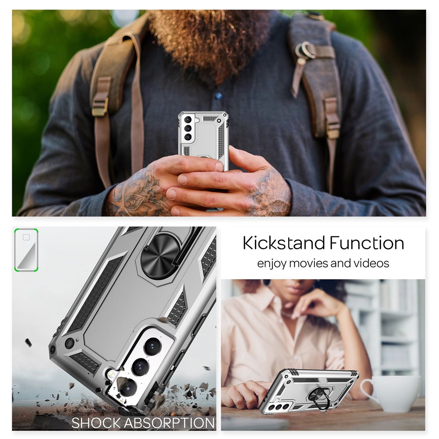 NALIA Panzerhülle für Samsung Galaxy S21 FE – Ring-Ständer 360° & Magnet-Halterung Kompatibel – RINGDEFEND (Stoßfestes Outdoor Case) – Marke aus Berlin