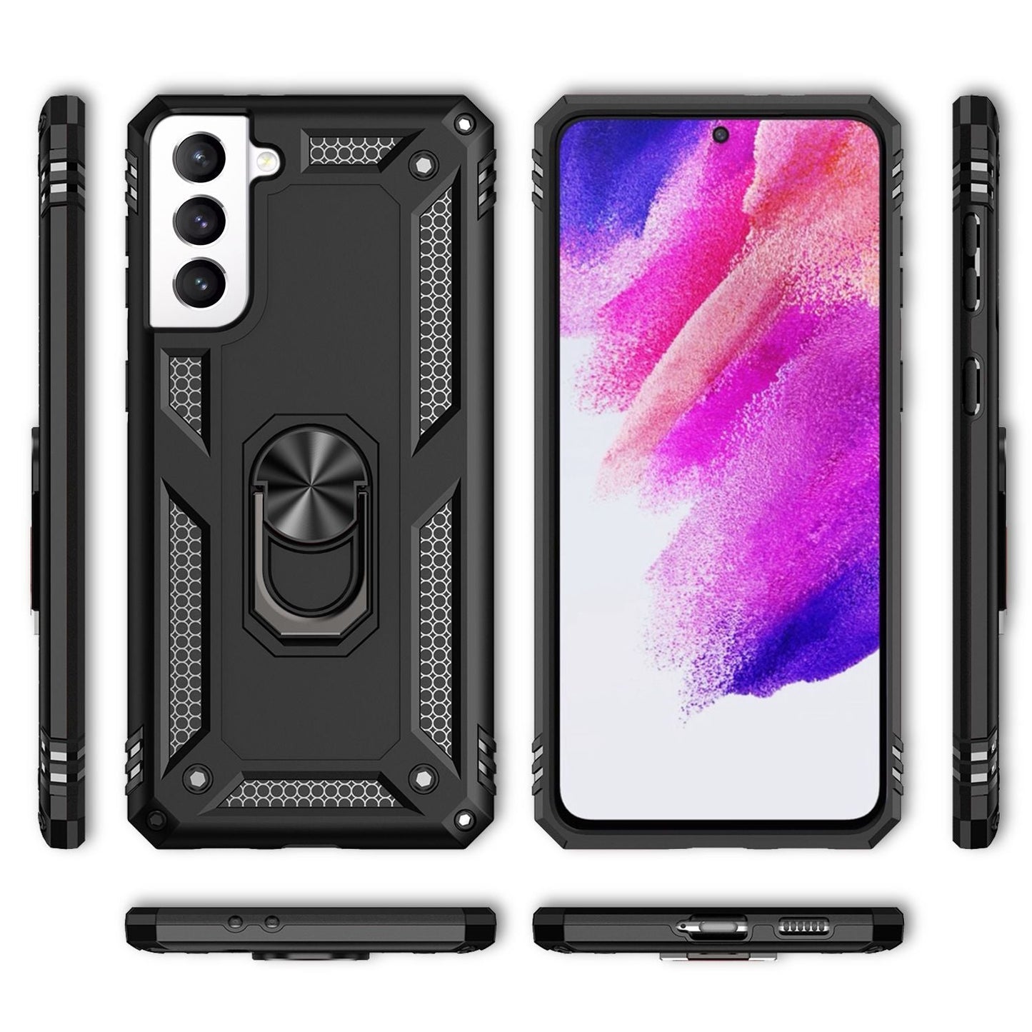 NALIA Panzerhülle für Samsung Galaxy S21 FE – Ring-Ständer 360° & Magnet-Halterung Kompatibel – RINGDEFEND (Stoßfestes Outdoor Case) – Marke aus Berlin