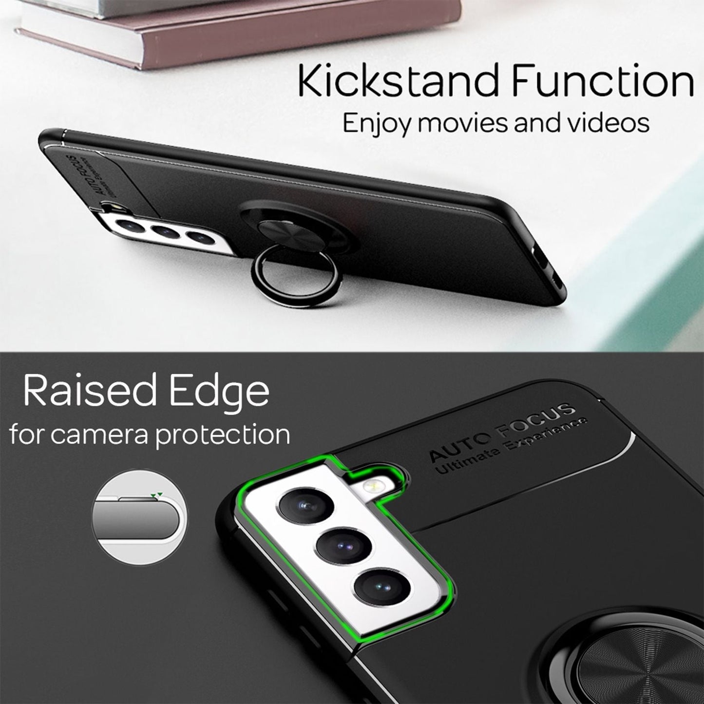 NALIA Ringhülle für Samsung Galaxy S21 FE – Ring-Ständer 360° & für Magnet-Halter – GRIP360 (Mattiertes Silikon Case) – Marke aus Berlin