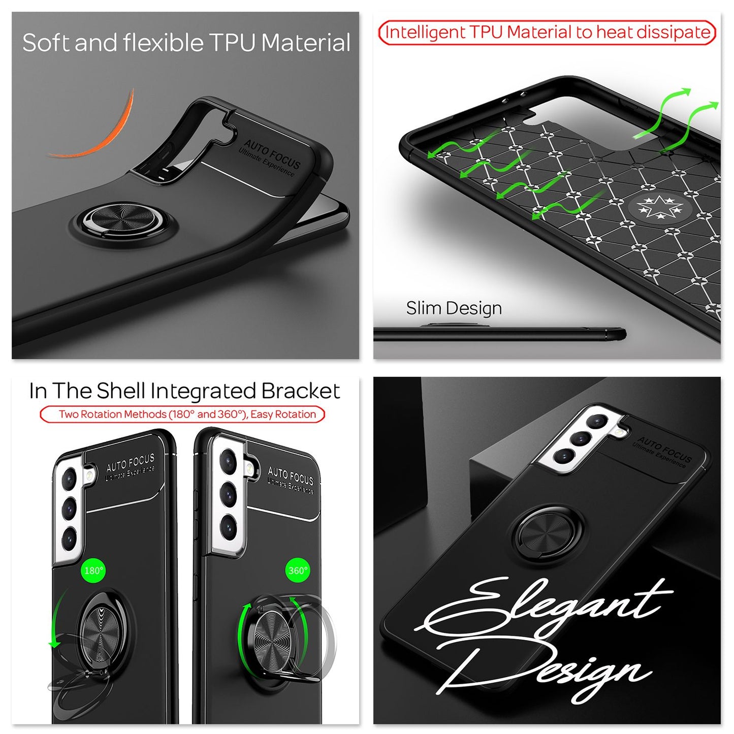 NALIA Ringhülle für Samsung Galaxy S21 FE – Ring-Ständer 360° & für Magnet-Halter – GRIP360 (Mattiertes Silikon Case) – Marke aus Berlin