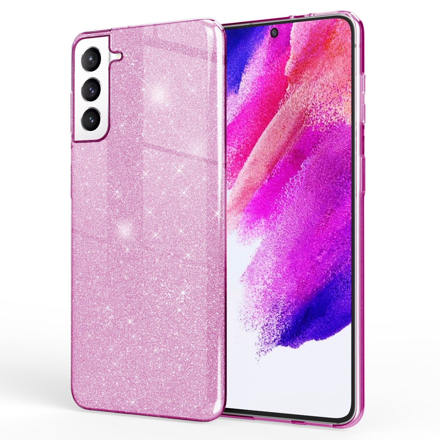 NALIA Glitzerhülle für Samsung Galaxy S21 FE – Funkelnder Glitzer-Look & Grip – SHINEPOP (Silikon Case) – Marke aus Berlin