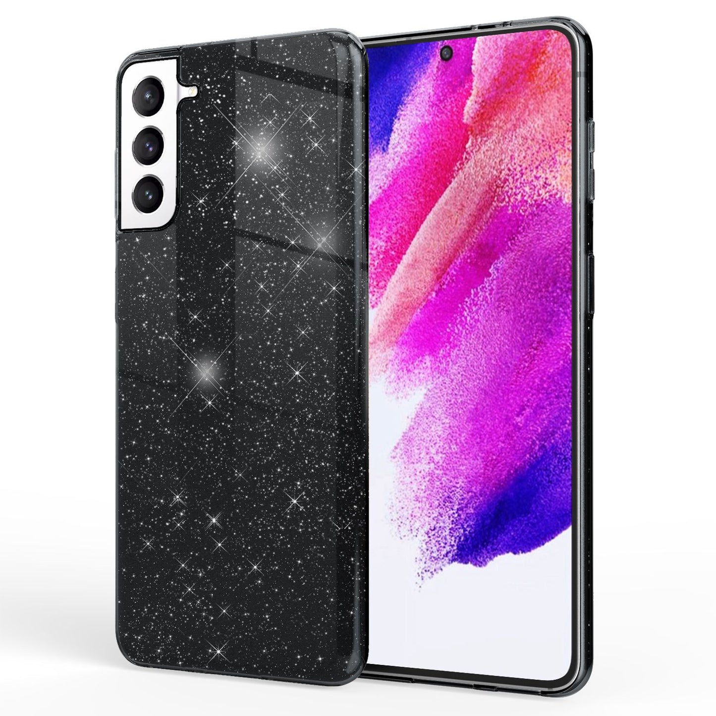 NALIA Glitzerhülle für Samsung Galaxy S21 FE – Funkelnder Glitzer-Look & Grip – SHINEPOP (Silikon Case) – Marke aus Berlin
