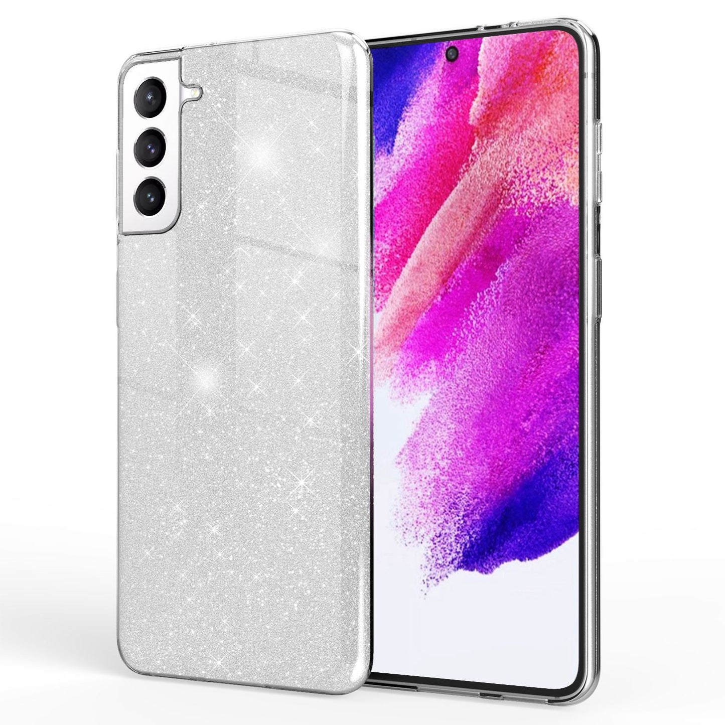 NALIA Glitzerhülle für Samsung Galaxy S21 FE – Funkelnder Glitzer-Look & Grip – SHINEPOP (Silikon Case) – Marke aus Berlin