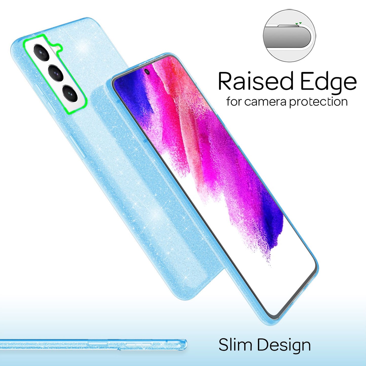 NALIA Glitzerhülle für Samsung Galaxy S21 FE – Funkelnder Glitzer-Look & Grip – SHINEPOP (Silikon Case) – Marke aus Berlin