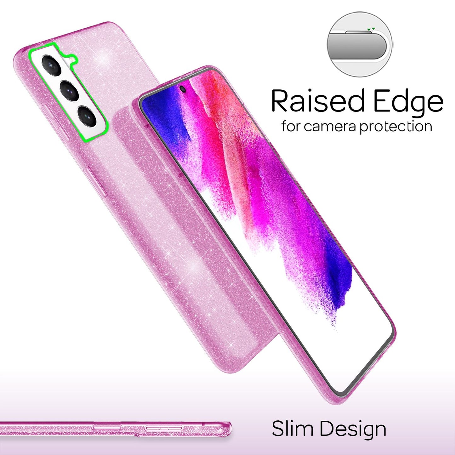 NALIA Glitzerhülle für Samsung Galaxy S21 FE – Funkelnder Glitzer-Look & Grip – SHINEPOP (Silikon Case) – Marke aus Berlin