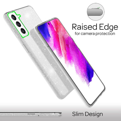 NALIA Glitzerhülle für Samsung Galaxy S21 FE – Funkelnder Glitzer-Look & Grip – SHINEPOP (Silikon Case) – Marke aus Berlin
