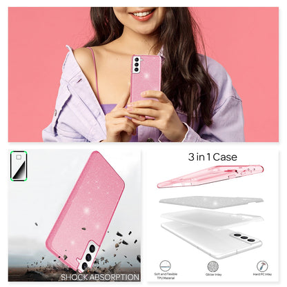 NALIA Glitzerhülle für Samsung Galaxy S21 FE – Funkelnder Glitzer-Look & Grip – SHINEPOP (Silikon Case) – Marke aus Berlin