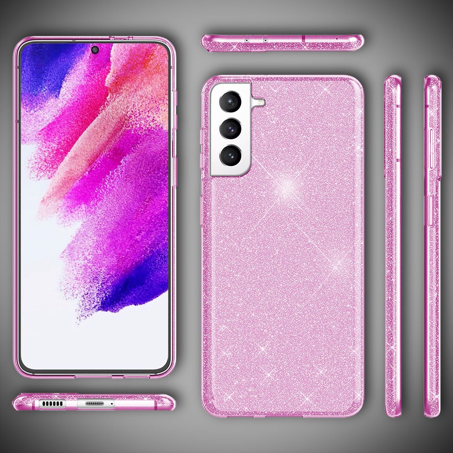 NALIA Glitzerhülle für Samsung Galaxy S21 FE – Funkelnder Glitzer-Look & Grip – SHINEPOP (Silikon Case) – Marke aus Berlin