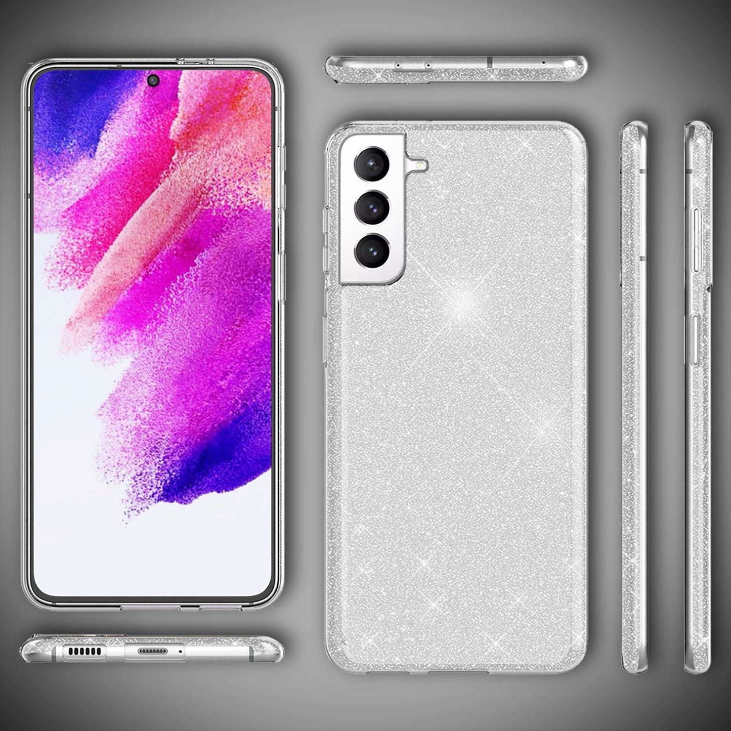NALIA Glitzerhülle für Samsung Galaxy S21 FE – Funkelnder Glitzer-Look & Grip – SHINEPOP (Silikon Case) – Marke aus Berlin