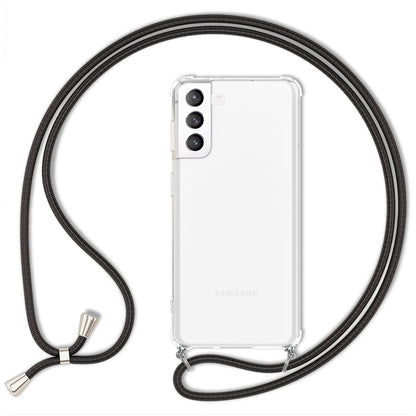 NALIA Handykette für Samsung Galaxy S21 FE – Transparentes Hybrid-Case & Band – HANGIT (Anti-Gelb Rückseite & Verstellbar) – Marke aus Berlin