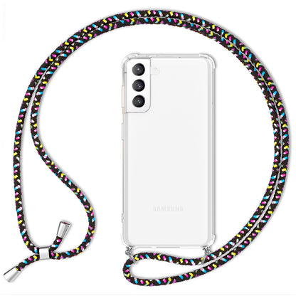 NALIA Handykette für Samsung Galaxy S21 FE – Transparentes Hybrid-Case & Band – HANGIT (Anti-Gelb Rückseite & Verstellbar) – Marke aus Berlin