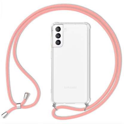 NALIA Handykette für Samsung Galaxy S21 FE – Transparentes Hybrid-Case & Band – HANGIT (Anti-Gelb Rückseite & Verstellbar) – Marke aus Berlin