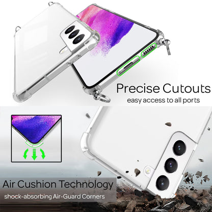 NALIA Handykette für Samsung Galaxy S21 FE – Transparentes Hybrid-Case & Band – HANGIT (Anti-Gelb Rückseite & Verstellbar) – Marke aus Berlin