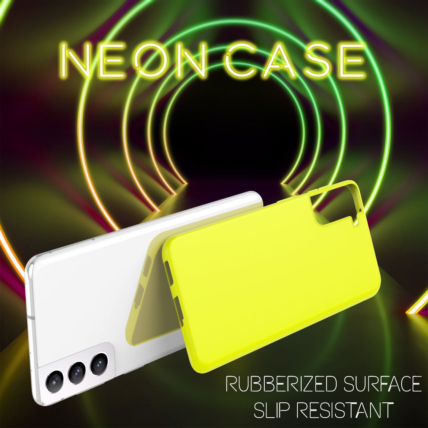 NALIA Neon Silikonhülle für Samsung Galaxy S21 FE – Soft-Touch & Signal-Neon – NEONSHOCK (Matte Schutzhülle) – Marke aus Berlin