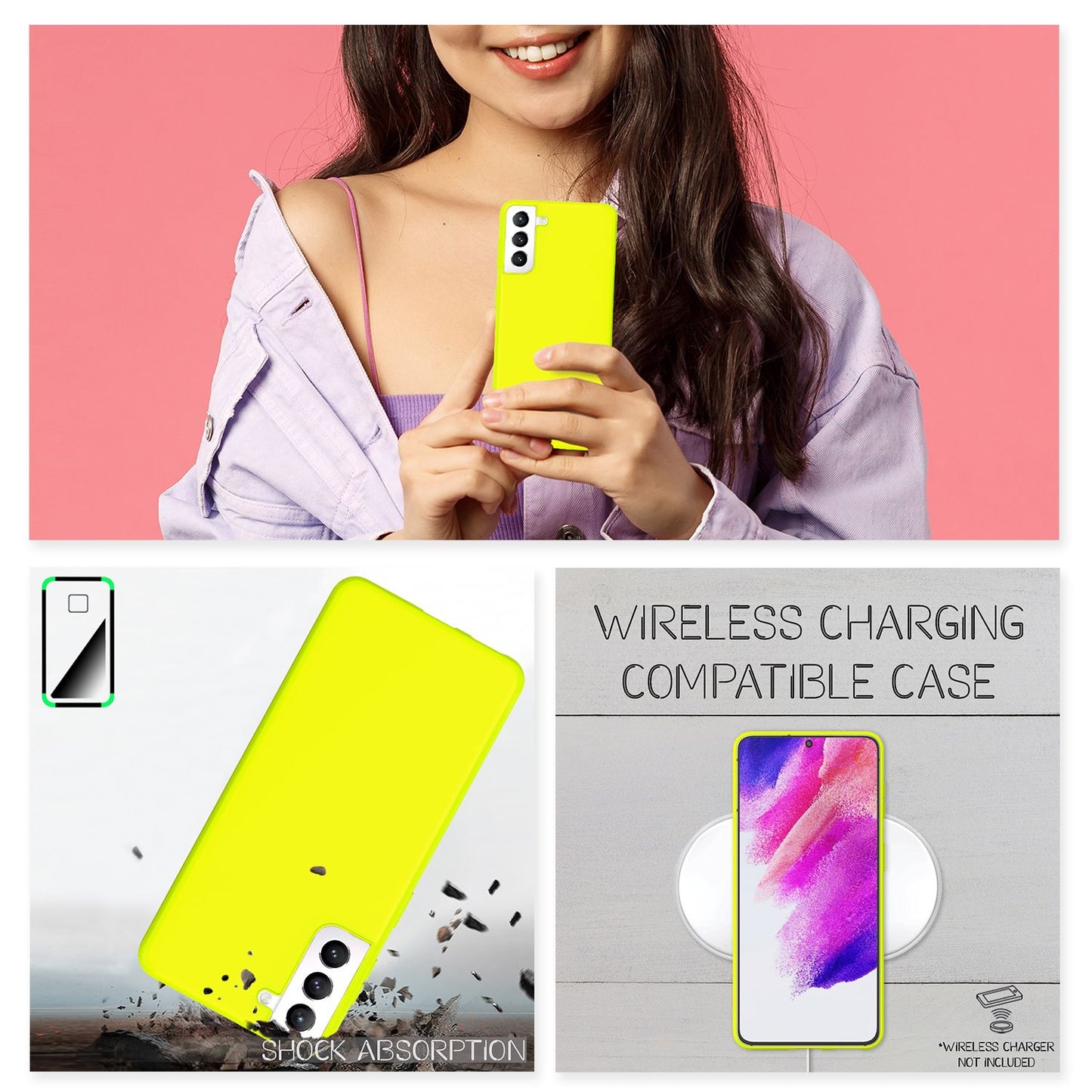 NALIA Neon Silikonhülle für Samsung Galaxy S21 FE – Soft-Touch & Signal-Neon – NEONSHOCK (Matte Schutzhülle) – Marke aus Berlin