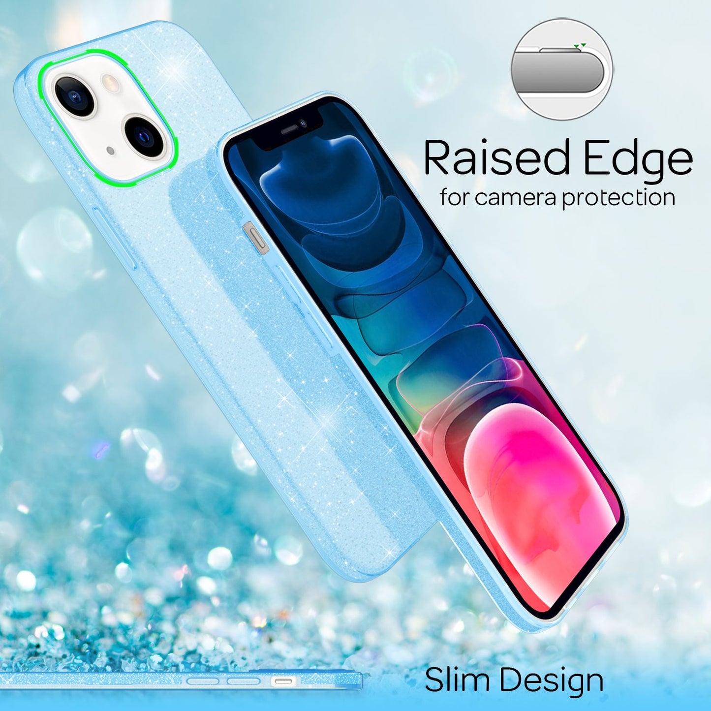 NALIA Glitzerhülle für iPhone 13 Mini – Funkelnder Glitzer-Look & Grip – SHINEPOP (Silikon Case) – Marke aus Berlin