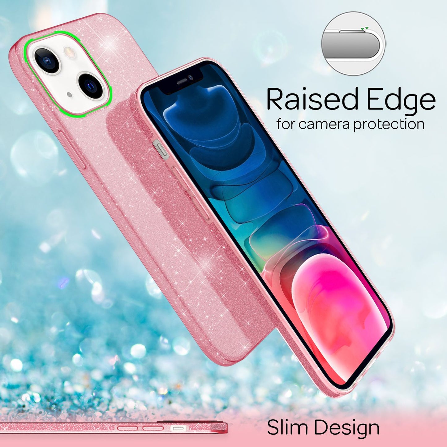 NALIA Glitzerhülle für iPhone 13 Mini – Funkelnder Glitzer-Look & Grip – SHINEPOP (Silikon Case) – Marke aus Berlin