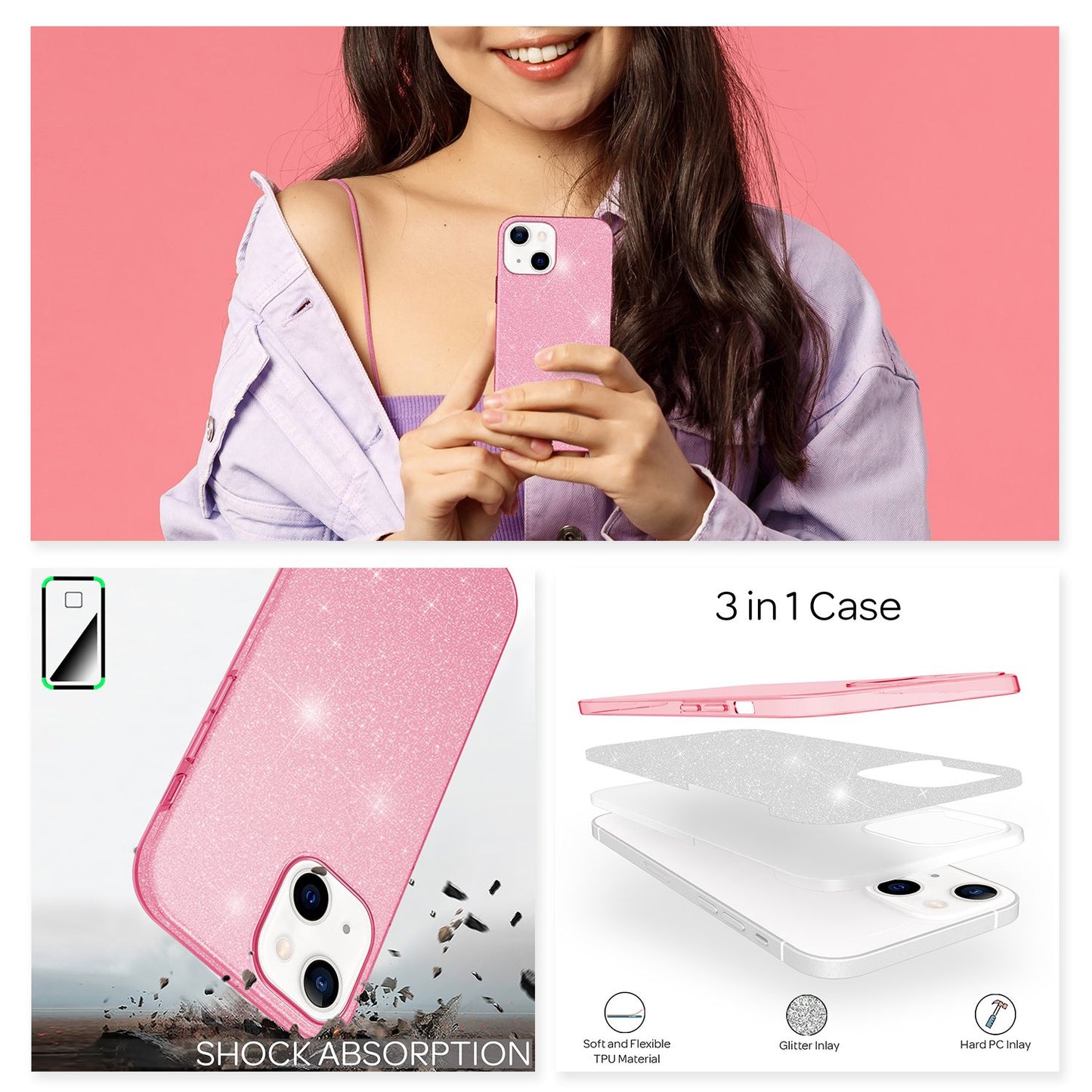 NALIA Glitzerhülle für iPhone 13 Mini – Funkelnder Glitzer-Look & Grip – SHINEPOP (Silikon Case) – Marke aus Berlin