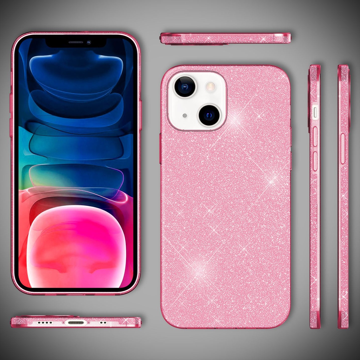 NALIA Glitzerhülle für iPhone 13 Mini – Funkelnder Glitzer-Look & Grip – SHINEPOP (Silikon Case) – Marke aus Berlin