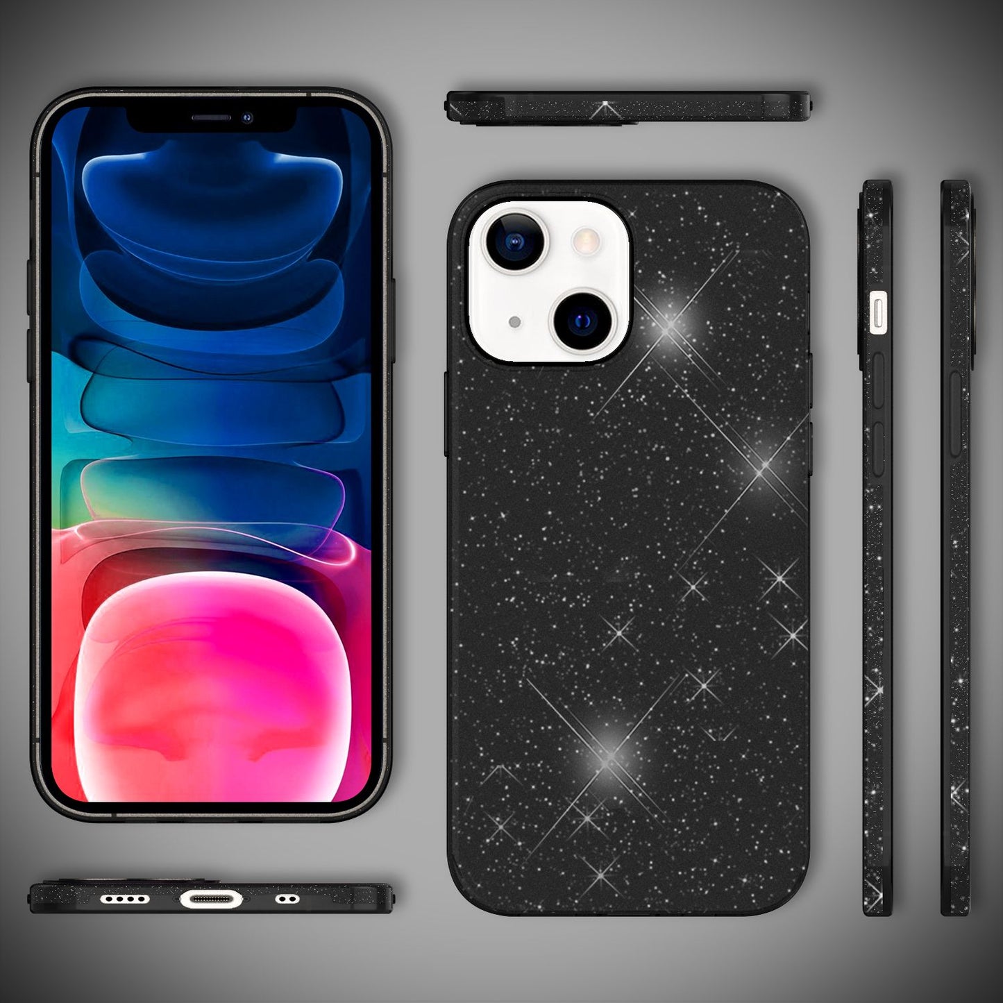 NALIA Glitzerhülle für iPhone 13 Mini – Funkelnder Glitzer-Look & Grip – SHINEPOP (Silikon Case) – Marke aus Berlin